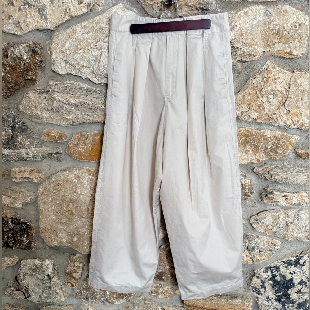 Zara Cotton Lightweight High Ride Wide Leg Pleated Trousers Pants sz Small - Picture 1 of 9
